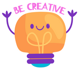 Be Creative Text and a Lightbulb Character